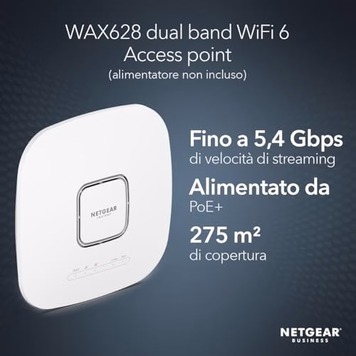 NETGEAR Punto di accesso wireless (WAX628), punto di accesso WiFi 6 con Ethernet, PoE Dual-Band AX5400, 4 anni di gestione remota Insight inclusa, alimentazione o adattatore CA (non incluso)