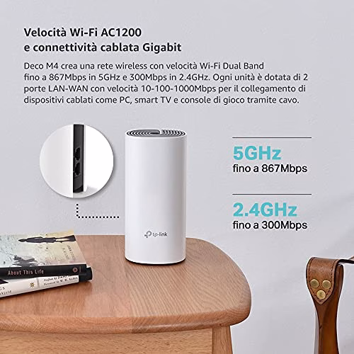 TP-Link Deco M4 WiFi Mesh, Dual Band AC1200, 2 Porte Ethernet Gigabit, Modalità Router e Access Point, Parental Control, 3 Pezzi con Copertura fino a 370 m2
