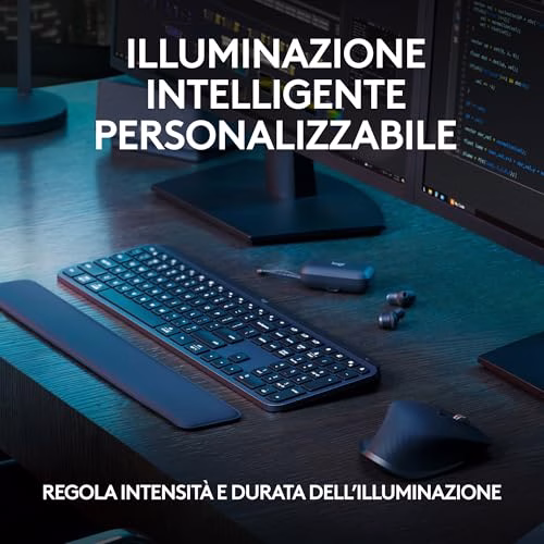 Logitech MX Keys S, Tastiera Wireless, Profilo Basso, Tasti Programmabili, Retroilluminazione, Bluetooth, USB C Ricaricabile, per PC Windows/Linux/Chrome/Mac - Grafite, Layout Italiano QWERTY