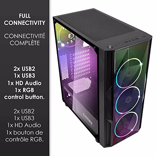 EMPIRE GAMING – Case PC Gamer Diamond ARGB Mid-Tower ATX – Pannello Frontale Diamante plexiglass e Pannello Laterale in Vetro temperato – 4 Ventole LED RGB direzionabili 120 mm