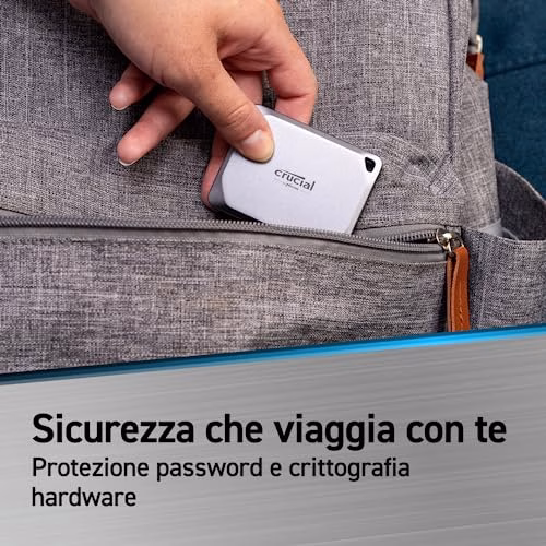 Crucial X9 Pro SSD 1TB Esterno Portatile, Fino a 1050 MB/s in lettura e scrittura, Resistenza ad acqua e polvere (IP55), Hard disk esterno SSD, USB-C 3.2 - CT1000X9PROSSD902