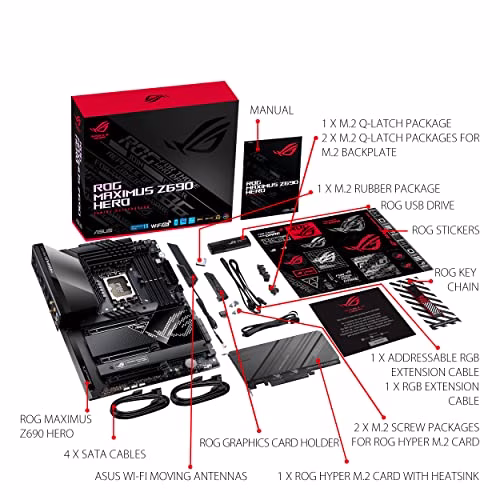 ASUS ROG MAXIMUS Z690 HERO Scheda Madre Gaming ATX, Intel Z690, LGA1700, DDR5, 2xPCI 5.0, WiFi 6E(802.11ax), Intel 2.5Gb Ethernet, ROG SupremeFX 7.1, 5xM.2, 6xSATA 6GB/s, Aura Sync RGB, Nero