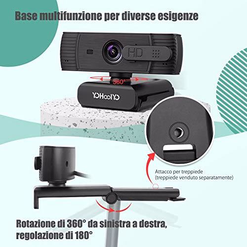 YOHOOLYO Webcam per PC con Microfono, 1080P Full HD USB 2.0 Webcam con Autofocus, con Sportellino per la Privacy, Videocamera per Chat, Video e Registrazione, Compatibile con Windows e Mac