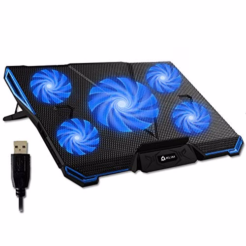 KLIM Cyclone - Base di Raffreddamento PC Portatile + Laptop Stand con 5 ventole + Il Miglior Supporto Raffreddatore + Cooling Pad Gaming PS4 Xbox One + Blu + Nuova Versione 2021