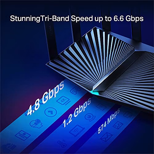 TP-Link Archer AX90 - Router Wi-Fi 6 Gigabit Triband AX6600Mbps, Router F (FTTH | FTTB | Ethernet) fino a 2.5Gbps, WPA3, TP-Link HomeShield, OneMesh, Tether App