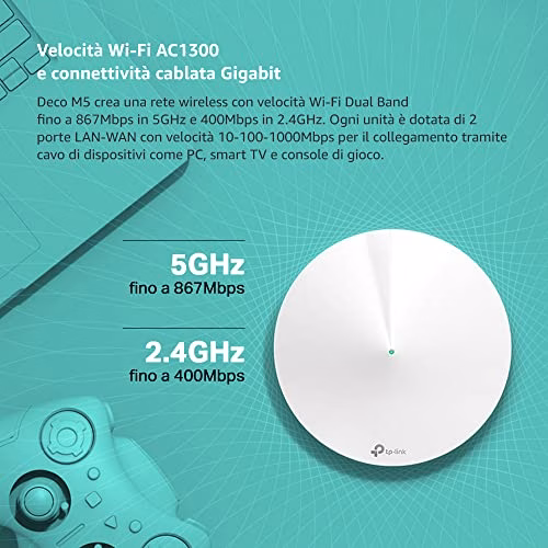 TP-Link Deco M5 Wifi Mesh - Pacchetto da 3 Unità Fino a 500 ㎡, AC1300, per Case su 2 o 3 Piani, Velocità Dual-Band 1267Mbps, Sostituisci Router Tradizionali e Wifi Extender, Compatibile Alexa