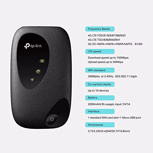 TP-Link M7200 Mobile Router Hotspot Portatile, Saponetta Wifi 4G LTE Cat4 150 Mbps, Vincitore del Premio Red Dot Design, Può Essere Utilizzato in Tutti i Paesi Europei, Batteria da 2000mAh