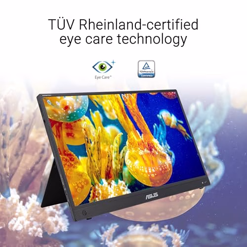 ASUS ZenScreen Touch MB16AMTR Monitor Portatile da 16” pollici (15,6) IPS FHD (1920x1080), Batteria Integrata, Mini-HDMI, Tecnologia Anti-sfarfallio e Filtro Luci Blu, Nero