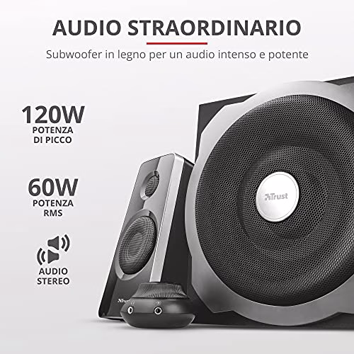 Trust Tytan Set Altoparlanti 2.1 con Subwoofer, Risparmio Energia, Standard, Nero
