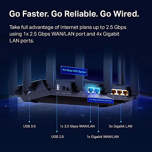 TP-Link Archer AX90 - Router Wi-Fi 6 Gigabit Triband AX6600Mbps, Router F (FTTH | FTTB | Ethernet) fino a 2.5Gbps, WPA3, TP-Link HomeShield, OneMesh, Tether App