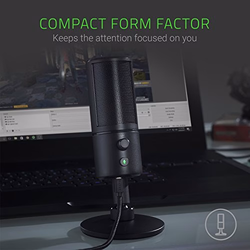 Razer Seiren X - PC Gaming Microfono a Condensatore per Streaming, Resistente Agli Urti, Porta di Monitoraggio Cuffie da 3.5 mm a Latenza Zero, Shock Mount Incorporata, Nero