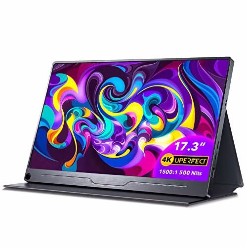 UPERFECT Monitor Portatile Display Mobile 4K da 17,3 Pollici con 3840 * 2160 1500:1 500 Nit Schermo IPS 100% sRGB HDMI 2 Type-C per Laptop PC Cellulare Mac Xbox PS5 Switch