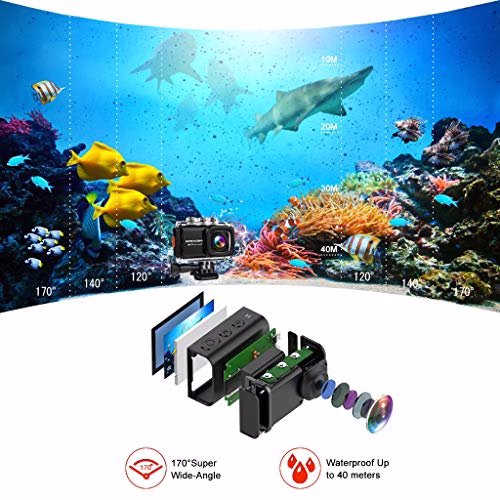 Apexcam Action Cam Pro【Aggiornato】4K 20MP Fotocamera EIS WIFI 2 Pollici Ultra HD Impermeabile 40M Sott'acqua con Mic Esterno 2.4G Telecomando 170°Grandangolare due 1200mAh Batterie e il Kit Accessori