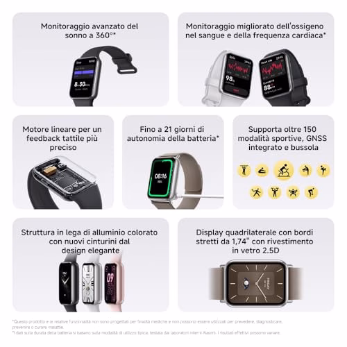 Xiaomi Smart Band 9 Pro, Schermo AMOLED 1.74", Telaio in Alluminio, Autonomia Batteria 21 giorni, Monitoraggio Migliorato di SpO2, Frequenza Cardiaca e Sonno, GPS Integrato, Acqua 5 ATM, Argento