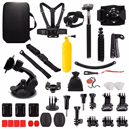 MMOBIEL 50-in-1 Kit di accessori per videocamere d'azione compatibili con GoPro Hero 11 10 9 8 7 6 5 4, GoPro Max, Fusion, DJI Osmo Action, AKASO, Insta 360 - Incluso il treppiede e altro
