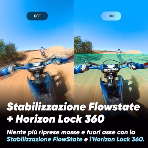 Insta360 X3, Action cam 360 con video HDR Active 360 5.7K, obiettivo singolo 4K, impermeabile, stabilizzazione FlowState, touchscreen da 2,29", editing con IA, per moto, sport invernali e video blog