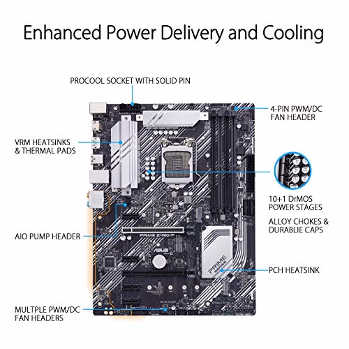 ASUS PRIME Z490-P, Scheda Madre Intel Z490 (LGA 1200) ATX con Doppio M.2, 11 Fasi di Potenza DrMOS, Lan 1 Gb, HDMI, DP, SATA 6Gbps, USB 3.2 Gen 2, Supporto Thunderbolt 3, RGB Aura Sync
