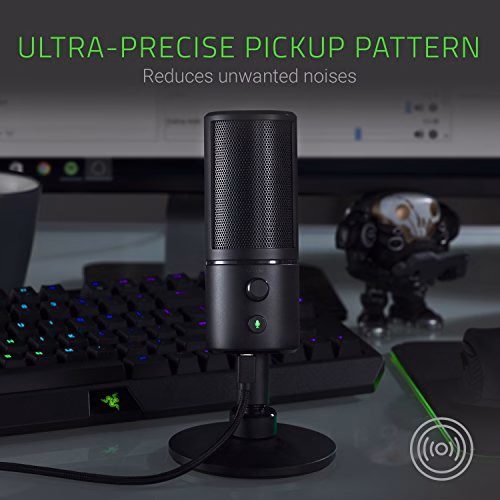 Razer Seiren X - PC Gaming Microfono a Condensatore per Streaming, Resistente Agli Urti, Porta di Monitoraggio Cuffie da 3.5 mm a Latenza Zero, Shock Mount Incorporata, Nero