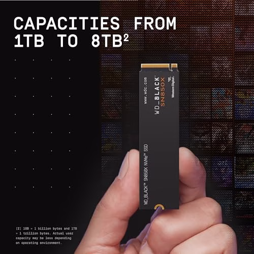 WD_BLACK SN850X 1TB Interno SSD, M.2 2280 NVMe SSD, con velocità fino a 7300 MB/s lettura, 6,300 MB/s in scrittura, PCIe Gen4, SSD ad alte Prestazioni, Nero