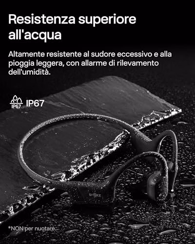 SHOKZ Auricolari OpenRun a conduzione ossea, auricolari sportivi Bluetooth open-ear con microfono, cuffie wireless impermeabili IP67, autonomia 8 ore, USB-C, Fascia auricolare sport, Comet Grey