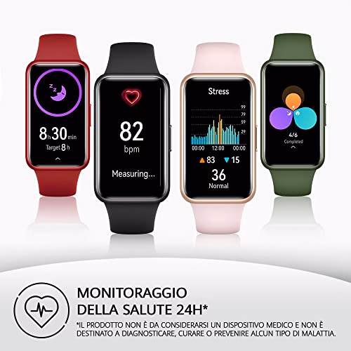 HUAWEI Band 7 Orologio Smart, Design ultra-sottile, Monitoraggio SpO2 continuo, Autonomia 14 giorni, Notifiche, Monitoraggio della salute, sonno e stress 24h, 96 modalità di allenamento, 5ATM, Nero