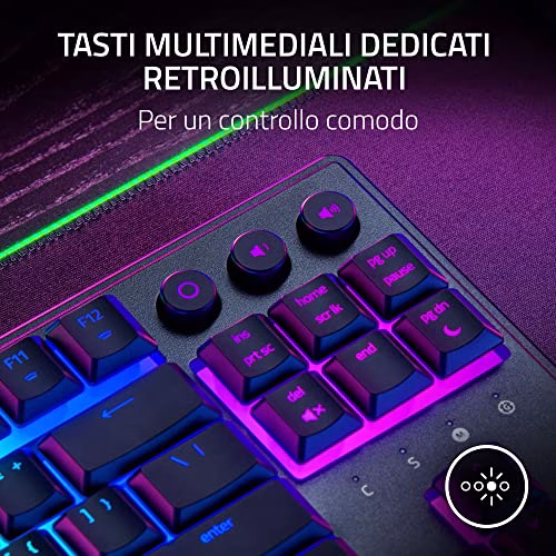 Razer Ornata V3 Tenkeyless – Tastiera da gaming compatta a basso profilo (Switch Mecha-Membrana, Tasti con rivestimento UV, Tasti multimediali dedicati retroilluminati) QWERTY IT-Layout | Nero
