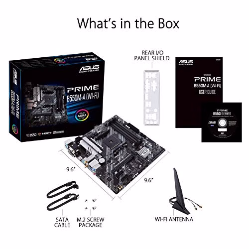 ASUS PRIME B550M-A (WI-FI), Scheda madre micro ATX AMD B550 (Ryzen AM4), dual M.2, PCIe 4.0, Intel® WiFi 6, 1 Gb Lan, HDMI/D-Sub/DVI, SATA 6 Gbps, USB 3.2 Gen 2 Type-A, Connettori RGB Aura Sync