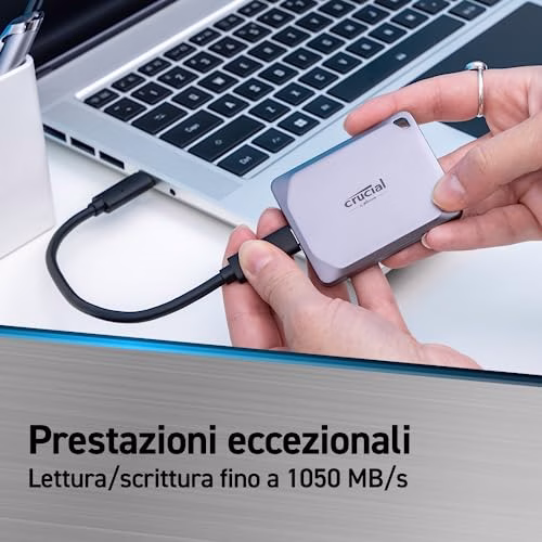 Crucial X9 Pro SSD 1TB Esterno Portatile, Fino a 1050 MB/s in lettura e scrittura, Resistenza ad acqua e polvere (IP55), Hard disk esterno SSD, USB-C 3.2 - CT1000X9PROSSD902