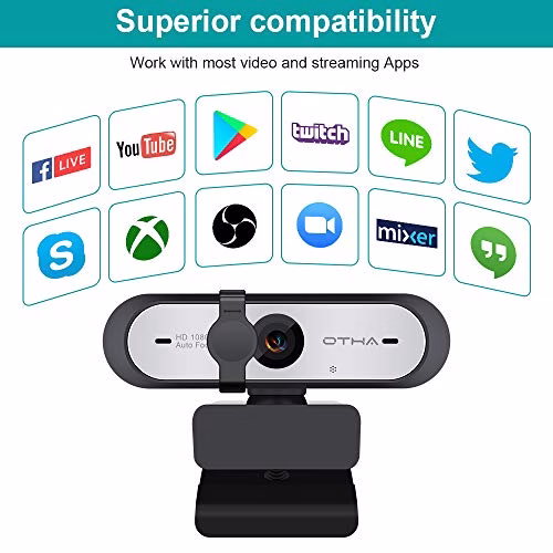 OTHA Webcam con Microfono per PC,Correzione Luce 1080P 60FPS Autofocus USB Web Camera per OBS Live Streaming, Skype,Zoom FaceTime,Business