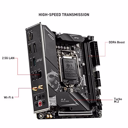 MSI MPG B460I GAMING EDGE WIFI - Scheda madre Performance (10th Gen Intel Core, LGA 1200 Socket, SLI/CF, Dual M.2 Slots, 2.5G LAN, Wi-Fi 6, DP/HDMI