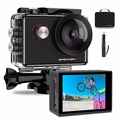 Apexcam 4K Action Cam Pro 20MP EIS WIFI Impermeabile 40M Sott'acqua Ultra HD Action Camera Mic Esterno 2'' 2.4G Telecomando 170°Grandangolare con 2x1200mAh Batterie e Kit di Accessori