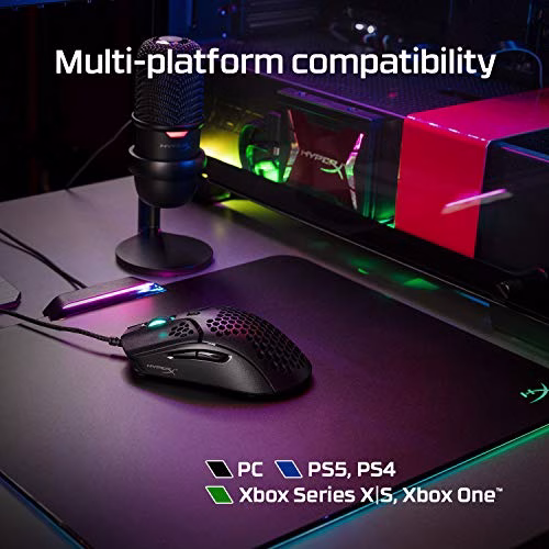 HyperX Pulsefire Haste – Mouse per il gaming – Ultraleggero, 59g, Struttura a nido d'ape, Design esagonale, Cavo HyperFlex, Fino a 16000 DPI, 6 Pulsanti programmabili