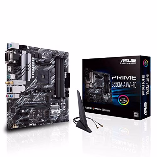 ASUS PRIME B550M-A (WI-FI), Scheda madre micro ATX AMD B550 (Ryzen AM4), dual M.2, PCIe 4.0, Intel® WiFi 6, 1 Gb Lan, HDMI/D-Sub/DVI, SATA 6 Gbps, USB 3.2 Gen 2 Type-A, Connettori RGB Aura Sync