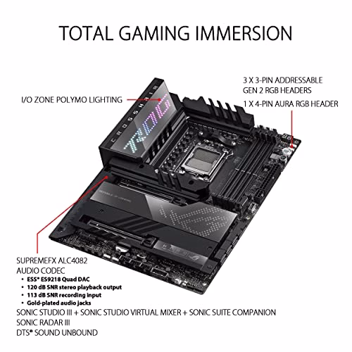 ASUS ROG CROSSHAIR X670E HERO, Scheda Madre Gaming ATX, AMD X670, AMD AM5, DDR5, PCI 5.0, Intel 2.5Gb Ethernet, WiFi 6E (802.11ax), ROG SupremeFX 7.1 Surround, 5xM.2, 6xSATA 6GB/s, Aura Sync RGB, Nero