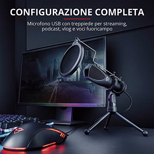 Trust Gaming GXT 232 Mantis Microfono USB per Streaming, Shock-Mount, Filtro Pop e Treppiede, per PC, PS4 e PS5, Nero