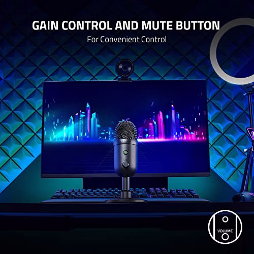 Razer Seiren V2 X - Microfono USB per Streamer Microfono a Condensatore da 25 mm, Modello Polare Supercardioide, Limitatore di Guadagno Analogico, Monitoraggio Microfono Nero