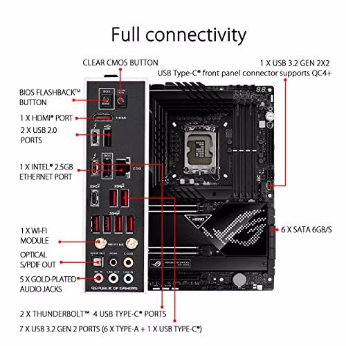 ASUS ROG MAXIMUS Z690 HERO Scheda Madre Gaming ATX, Intel Z690, LGA1700, DDR5, 2xPCI 5.0, WiFi 6E(802.11ax), Intel 2.5Gb Ethernet, ROG SupremeFX 7.1, 5xM.2, 6xSATA 6GB/s, Aura Sync RGB, Nero