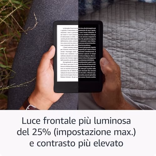 Amazon Kindle (16 GB)| Il più leggero e compatto, con schermo antiriflesso, cambio pagina più rapido, illuminazione frontale regolabile, batteria di lunga durata| Con pubblicità| Nero