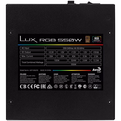 Aerocool Lux RGB M 550W - Alimentatore modulare RGB, 80Plus Bronzo 230V