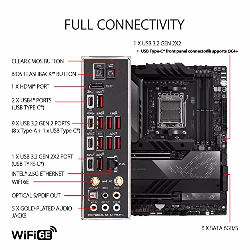 ASUS ROG CROSSHAIR X670E HERO, Scheda Madre Gaming ATX, AMD X670, AMD AM5, DDR5, PCI 5.0, Intel 2.5Gb Ethernet, WiFi 6E (802.11ax), ROG SupremeFX 7.1 Surround, 5xM.2, 6xSATA 6GB/s, Aura Sync RGB, Nero