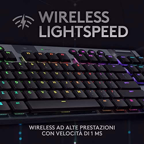 Logitech G915 LIGHTSPEED TKL Tastiera Gaming Wireless Meccanica Tenkeyless, Profilo Ribassato, GL-Tactile Switches, LIGHTSYNC RGB, +40 ore durata batteria, Italiano QWERTY - Nero