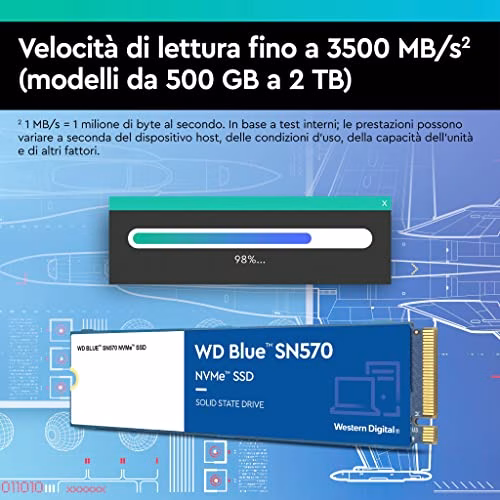 WD Blue SN570 1TB High-Performance M.2 PCIe NVMe SSD, con velocità di lettura fino a 3500 MB/s