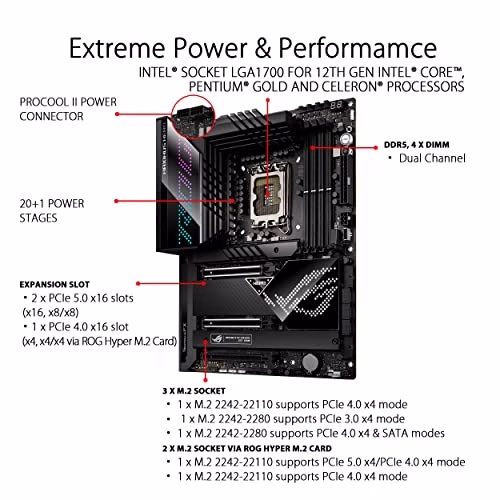 ASUS ROG MAXIMUS Z690 HERO Scheda Madre Gaming ATX, Intel Z690, LGA1700, DDR5, 2xPCI 5.0, WiFi 6E(802.11ax), Intel 2.5Gb Ethernet, ROG SupremeFX 7.1, 5xM.2, 6xSATA 6GB/s, Aura Sync RGB, Nero