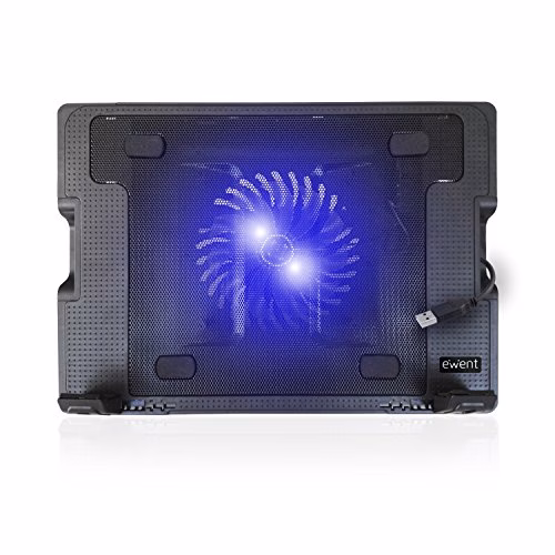 Ewent Supporto con Sistema di Raffreddamento per Notebook, MacBook 12/15.6/17 pollici con 1 Ventola Silenziosa e Luce LED, Supporto Regolabile in 5 diverse inclinazioni