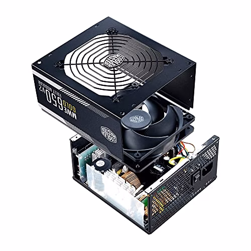 Cooler Master MWE 650 Gold V2 Alimentatore Completamente Modulare (Spina UE) - Alimentatore 80 PLUS Gold da 650W, Cavi Piatti Neri, Ventola HDB da 120mm, Soglia Alta Temperatura - 5 Anni di Garanzia