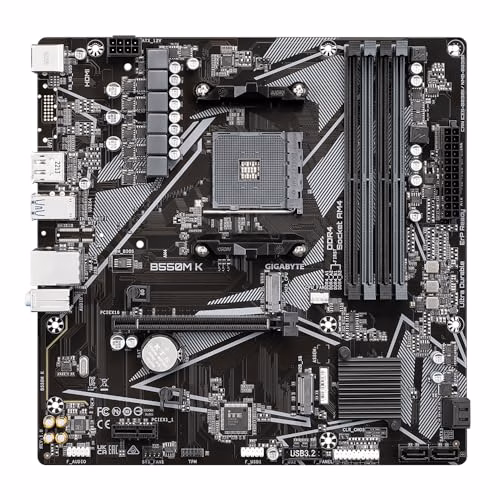 GIGABYTE B550M K Scheda madre - CPU AMD Ryzen 5000, fino a 4733 MHz DDR4, 1xPCIe 4.0 + 1xPCIe 3.0 M.2, LAN 1GbE, USB 3.2 Gen 1