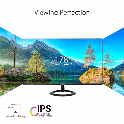ASUS VZ27EHF Monitor Gaming Eye Care da 27” pollici, Full HD (1920x1080), IPS, Frameless, 100 Hz, Adaptative-Sync, Tempo di Risposta 1 ms, HDMI, Filtro Luci Blu, Antisfarfallio, Nero