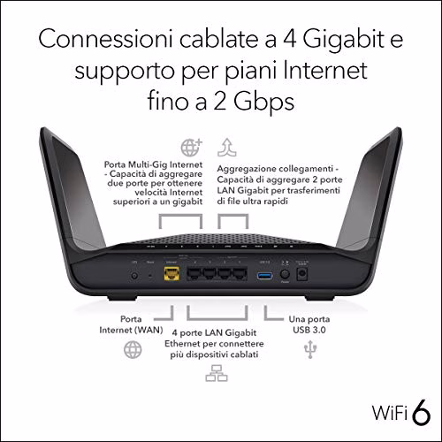 NETGEAR Nighthawk AX8 Router WiFi 6 RAX70, 8 Flussi simultanei con velocità AX6600 TriBand (fino a 1,8 Gbps), Copertura 175 m²