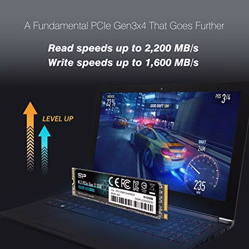 Silicon Power PCIe M.2 NVMe SSD 512GB Gen3x4 R/W up to 2, 200/1, 600MB/s Internal SSD