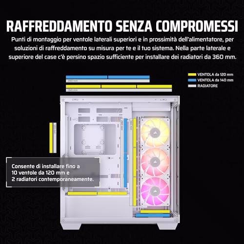 CORSAIR iCUE LINK 3500X RGB Mid-Tower ATX Case per PC a Doppia Camera - Vetro Panoramico Temperato - Compatibile con Scheda Madre a Connessione Inversa - 3x Ventole CORSAIR RX120 RGB Incluse - Bianco